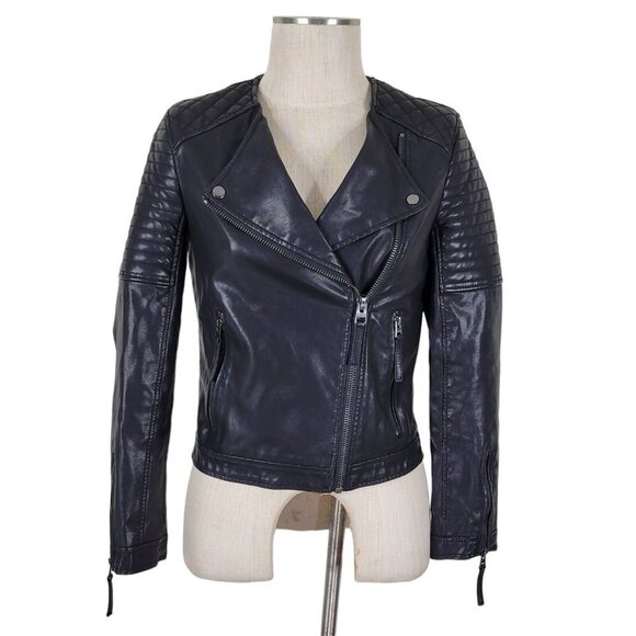 Topshop Jackets & Blazers - TopShop Moto Faux Leather Jacket Size 4 Quilted Zip Pockets Zipper Sleeves Black